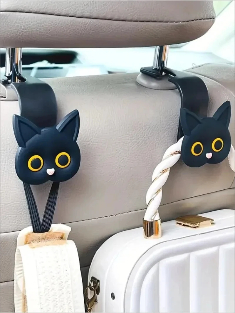 Cute 3D Cartoon Cat Car Headrest Hooks Universal Seat Back Organizer