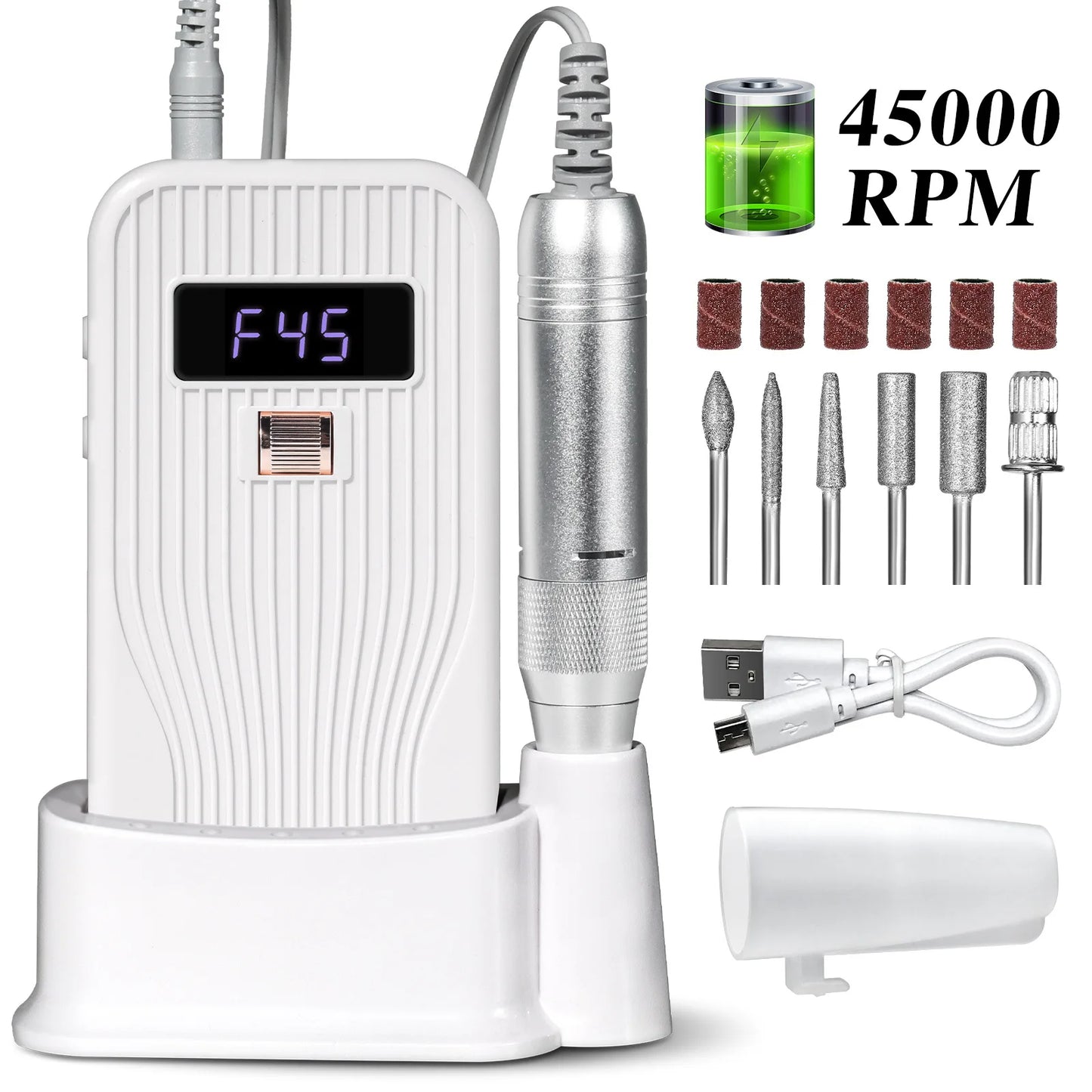 45000 RPM Rechargeable Electric Nail Drill | Home & Salon
