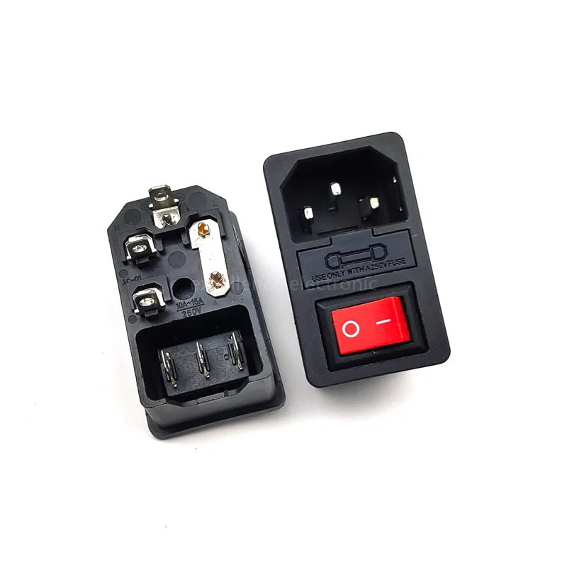 AC Power Socket with Light Fuse Card Type 3-in-1 Rocker Switch 3 Pin IEC320 C14 Inlet Power Socket 10A 250VAC Male Connector Peaceful Pleasures Health and Wellness Red without lights 10PCS