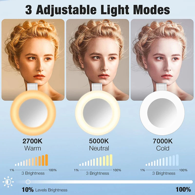 Mirror With Light For Cell Phone Led Light Mobile Selfie Ring Lamp Video Shooting Light Led Photography Lighting Fill Light Ring Peaceful Pleasures Health and Wellness