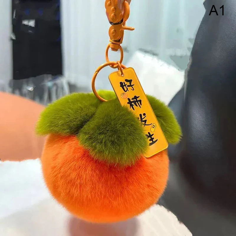 Plush Persimmon Lucky Keychain | Cute Bag Charm & Gift