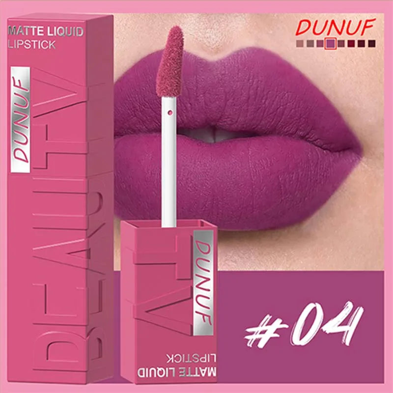 DUNUF Matte Velvet Liquid Lipstick – Long-Lasting Purple Lip Gloss