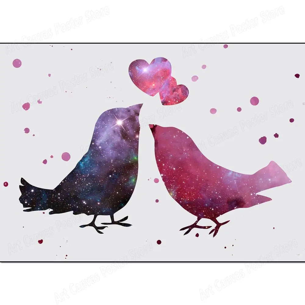 Abstract Animal Canvas Wall Art Print – Bird Elk Mermaid Butterfly