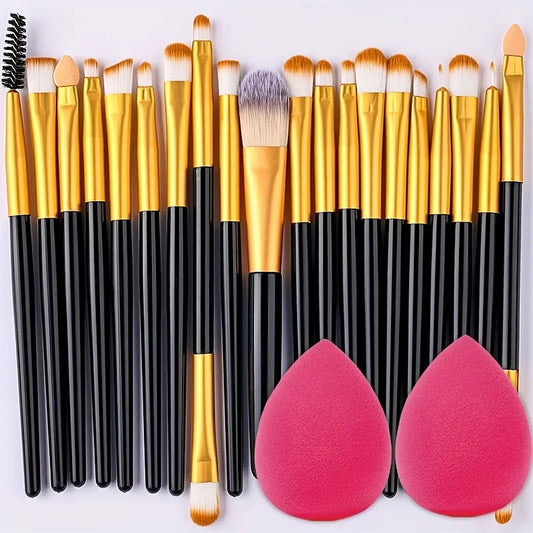 RUNTOIN 20-Piece Makeup Brush Set with 2 Blender Sponges