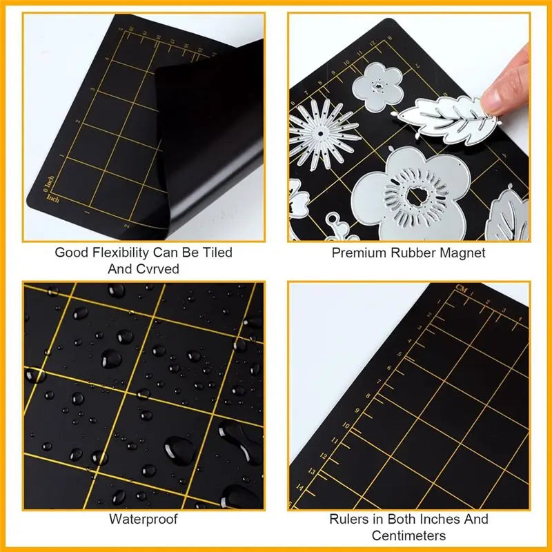 A36T-6Inchx8.9Inch Magnetic Spacers With Card Size Grid Cutter Accessories 0.8Mm Thick Black Embossing Machine Die Mats Peaceful Pleasures Health and Wellness