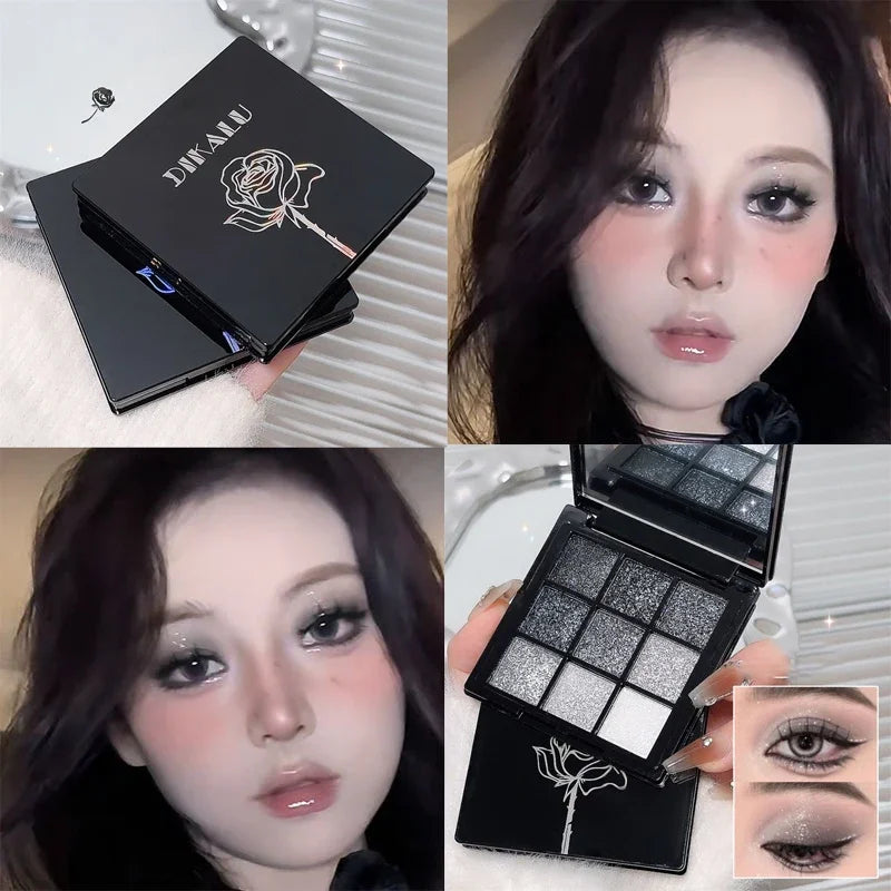 Punk Smoky 9-Color Eyeshadow Palette | Black Gray Glitter