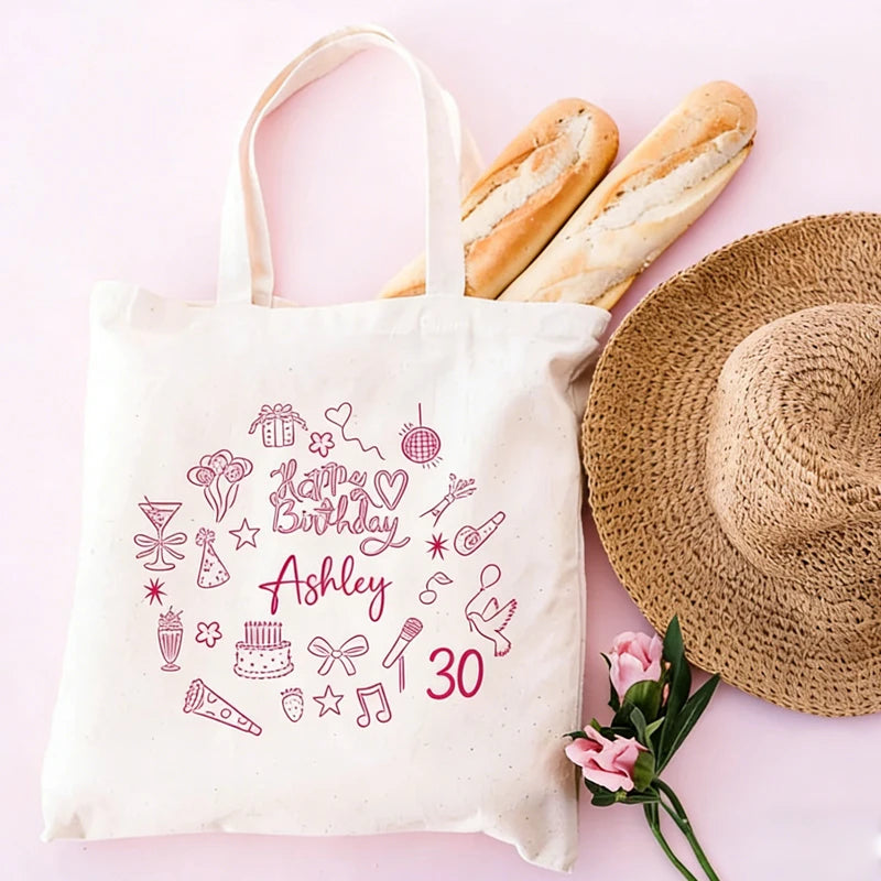 Personalized Name & Age Canvas Tote Bag | Custom Birthday Gift Personalized Canvas Tote Peaceful Pleasures Health and Wellness