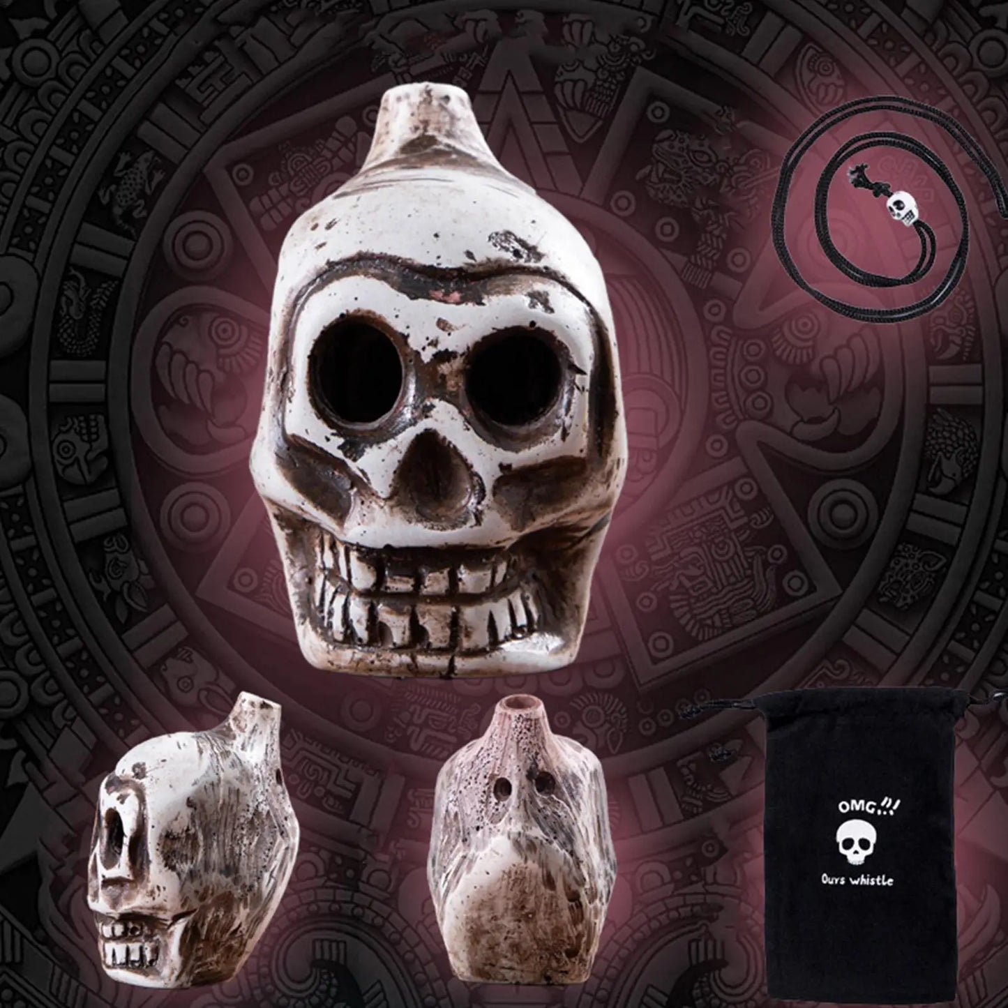 Authentic Aztec Death Whistle, Skull Human Scream Loud High Decibels for Rituals, Spooky Sounding Halloween Prop Peaceful Pleasures Health and Wellness