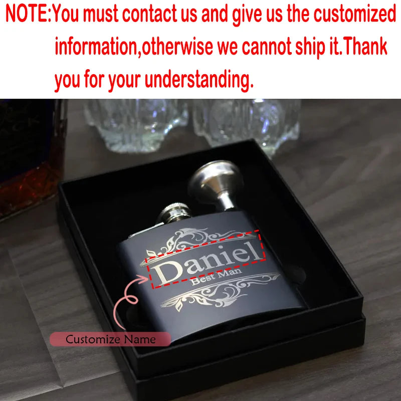 Personalized Engraved Black Flask | Groomsman Wedding Gift Engraved Flask Gift Peaceful Pleasures Health and Wellness custom B