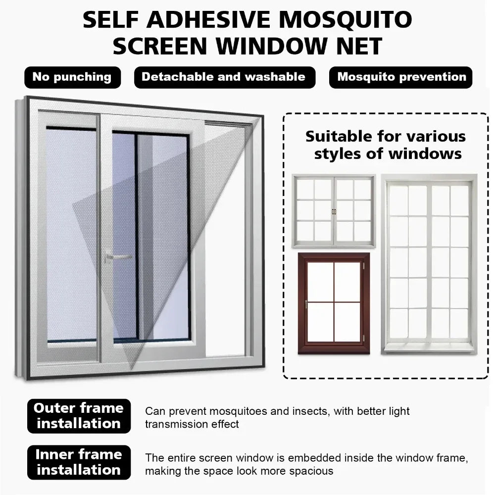 DIY Mosquito Net Self-adhesive Indoor Anti-insect Fly Screen Curtains Window Net Protections Mesh Home Textile Bed Garden Peaceful Pleasures Health and Wellness