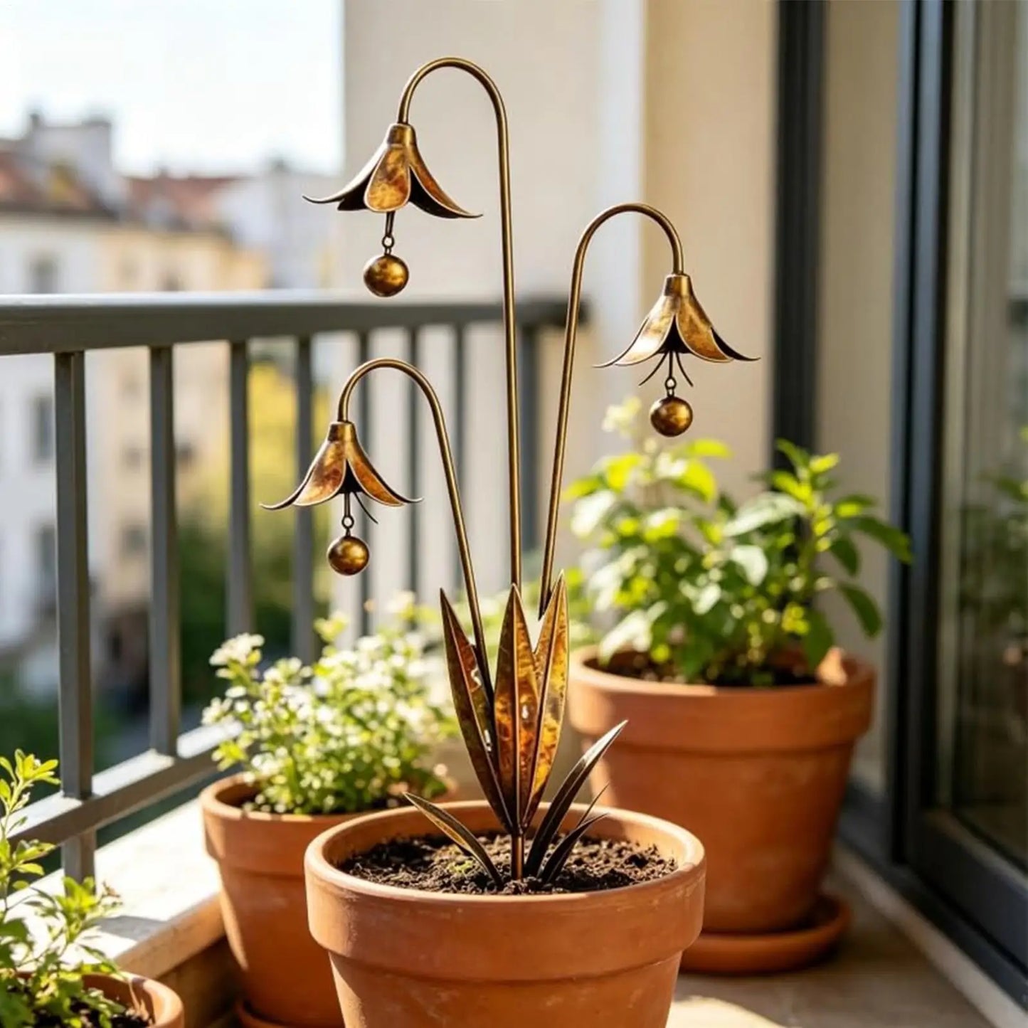 Metal Flower Garden Stake with Bell | Decorative Yard Lawn Art Garden Stake Ornament Peaceful Pleasures Health and Wellness CN