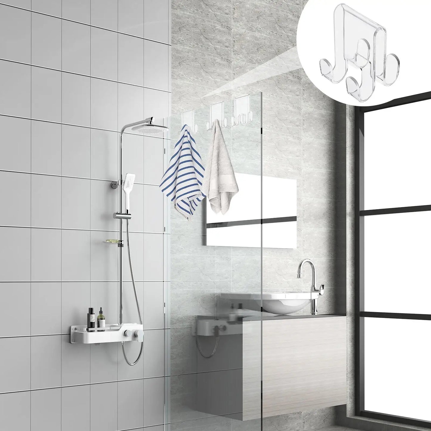 Acrylic Shower Door Towel Hooks – Clear Over Glass Hook