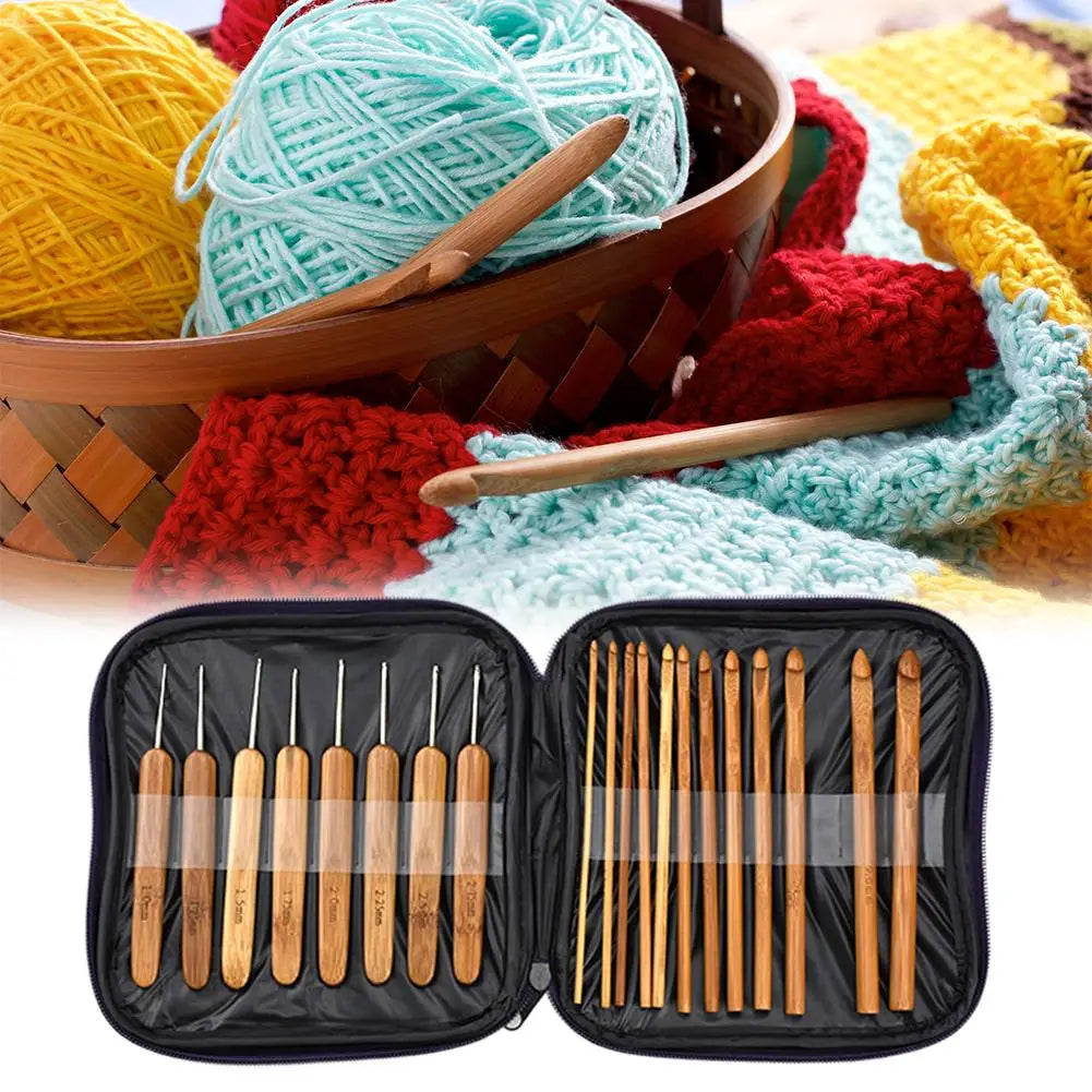 Bamboo Crochet Hooks Set 22 Sizes 1mm–10mm | Storage Box