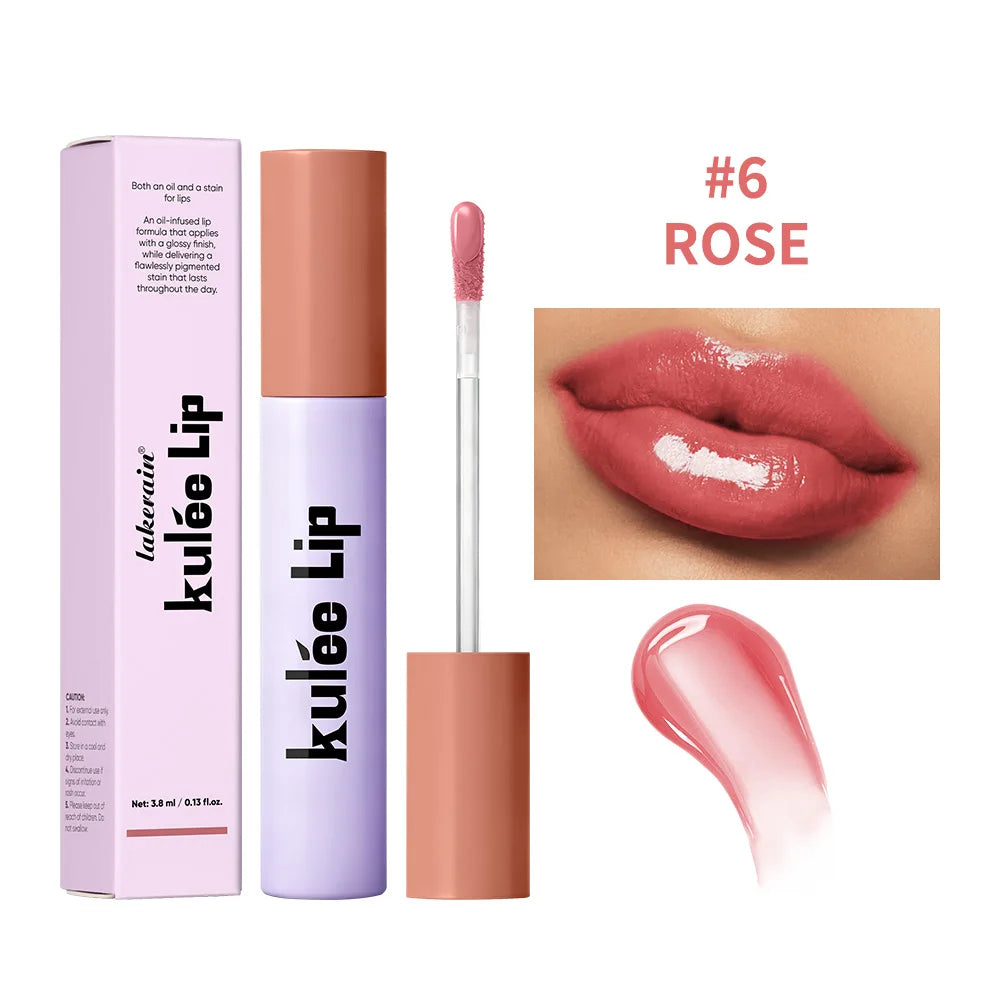 Kulfée Staining Lip Oil Gloss Stain Two In One Long Lasting Deep Hydration Moisturizing Non Sticky Waterproof Lip Makeup Peaceful Pleasures Health and Wellness 6Rose