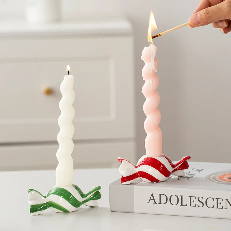 Ceramic Candy Striped Tealight Candle Holder | Xmas & New Year