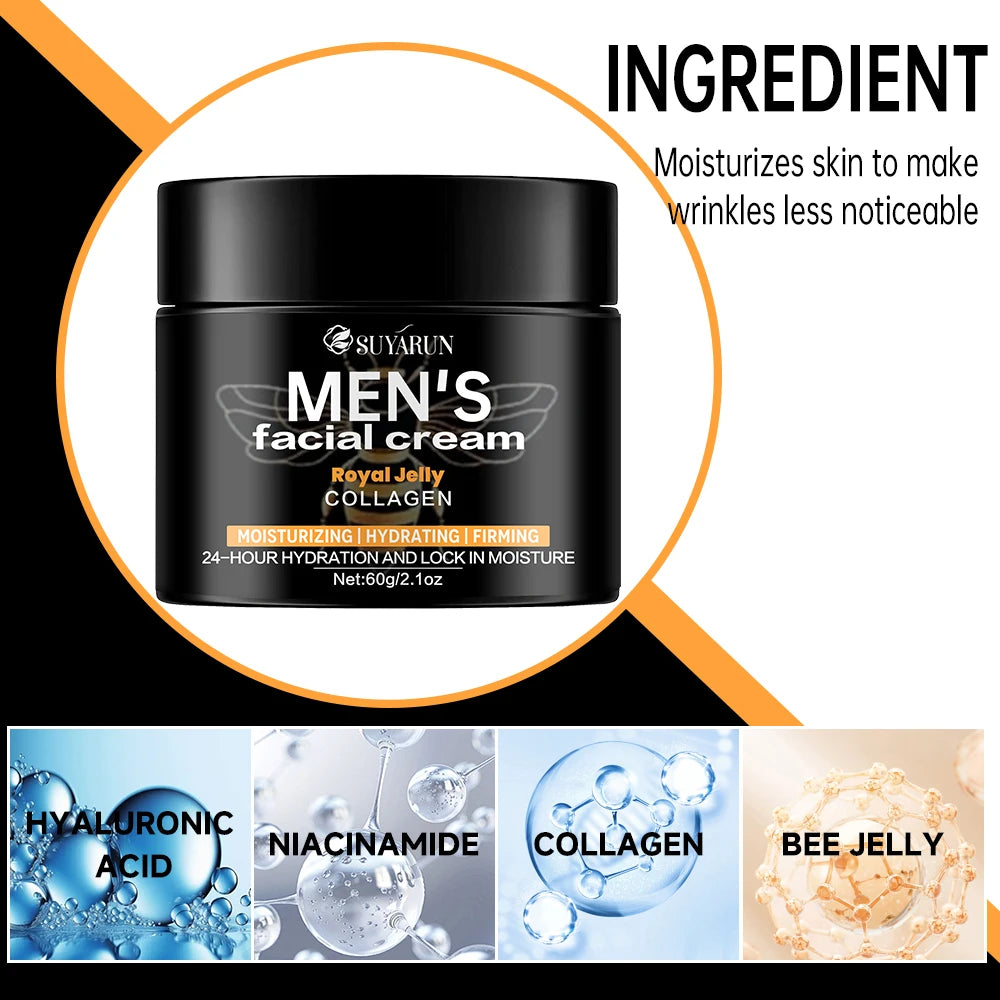 SUYARUN Royal Jelly Cream for Men Anti-Aging Anti-Wrinkle Hydrating Moisturizing Oil for skin day. and night Peaceful Pleasures Health and Wellness