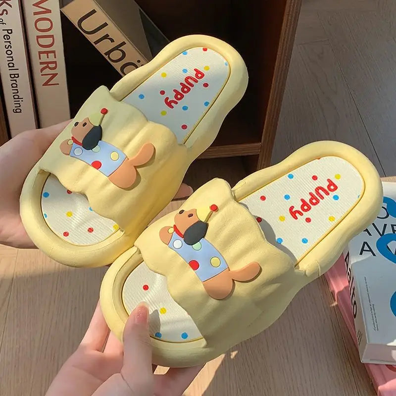 New Cute Cartoon New Summer Indoor Couple Puppy Home Cool Slippers Soft Sole Student Dormitory Slides for Women Outdoor Wearable Peaceful Pleasures Health and Wellness