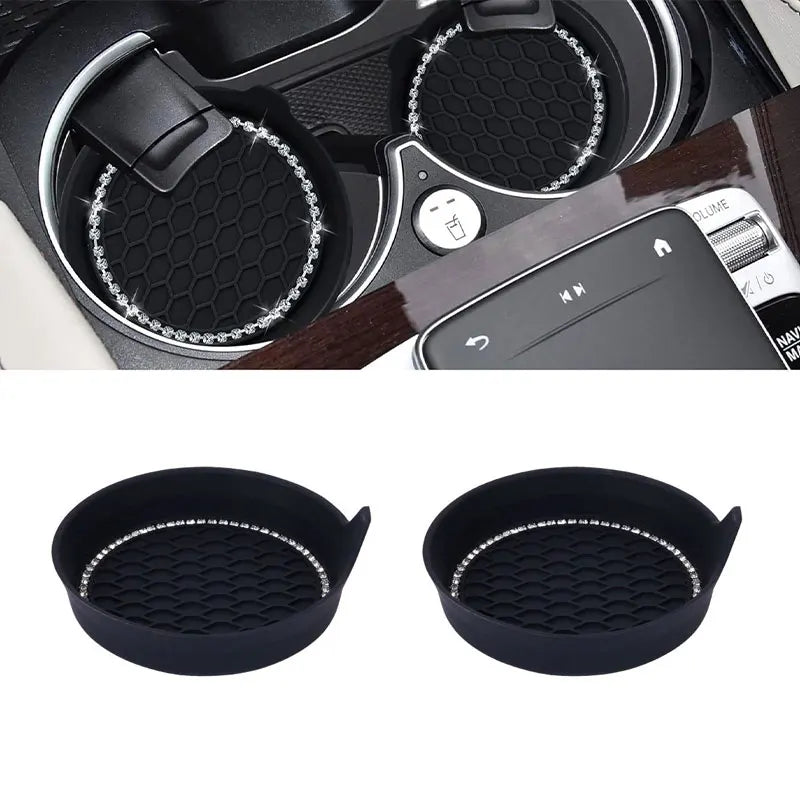 Rhinestone Car Cup Holder Coasters | Non-Slip Silicone Inserts