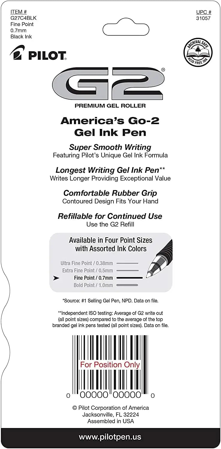 Premium Gel Roller Pens – 0.7mm Fine Point, Black Ink, Pack of 4 Peaceful Pleasures Health and Wellness