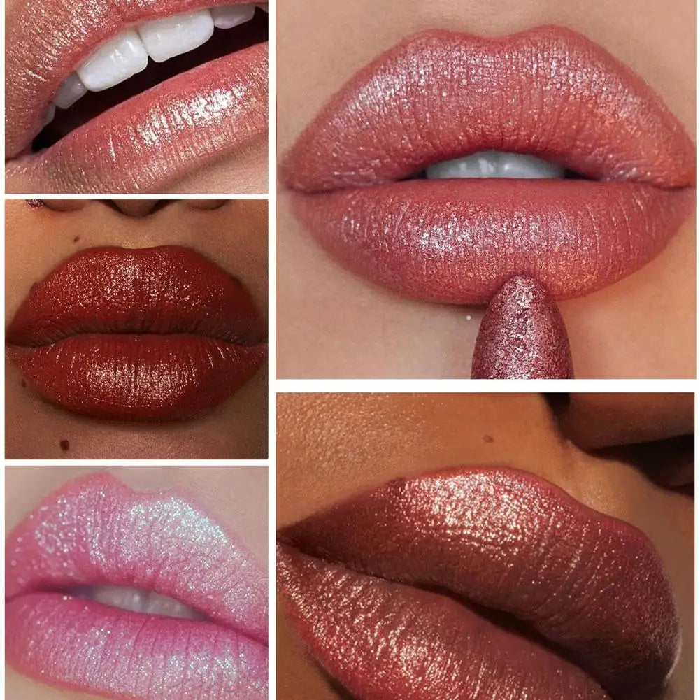 6 Colors Glitter Lipstick Waterproof Lasting Diamond Pearlescent Metallic Lipstick Women Lips Makeup Cosmetic Peaceful Pleasures Health and Wellness