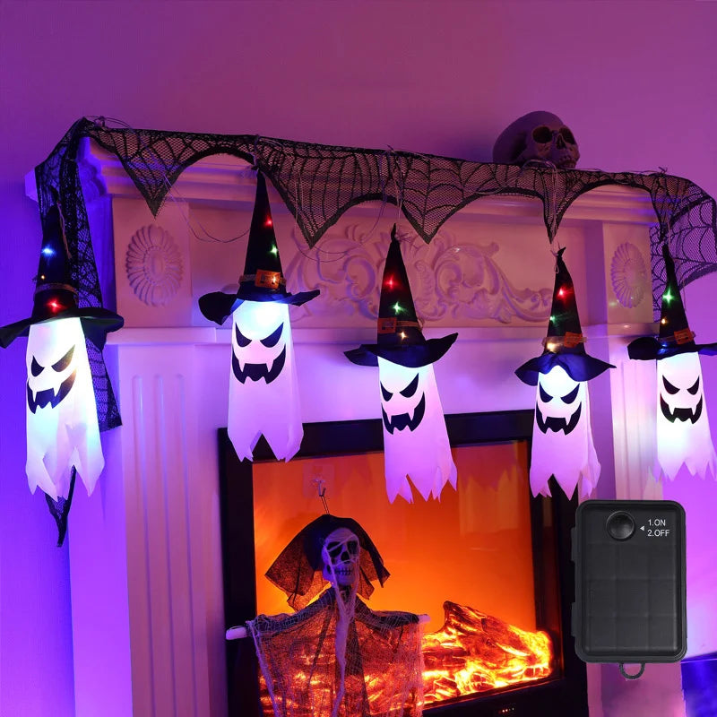 Halloween Witch Hat Ghost Hanging LED Decoration – 1-5 PCS