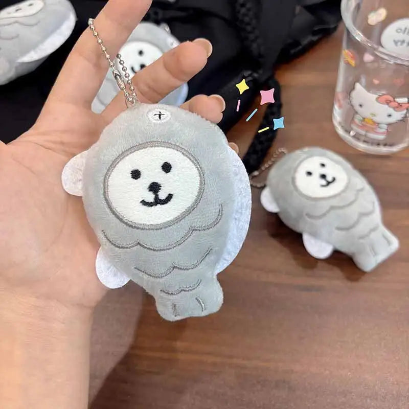 Cute Plush Fish Bear Keychain – Cartoon Doll Bag Charm Gift