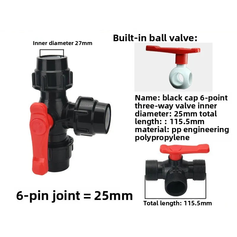PE Pipe 3-Way Ball Valve 20–50mm | Plastic Quick Connect