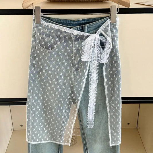 Blogger Lace Layered Gauze Skirt With Tie Up Spicy Girl Stacked Skirt INS Streetwear Apron Wrap Skirt Lace Up Matching Pants Peaceful Pleasures Health and Wellness