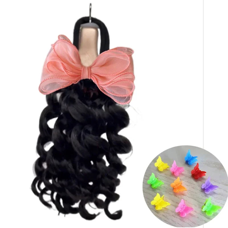NEW 2pcs/Little Girls Ponytail Hair Extensions Kanekalon Human Hair Like Curly Wavy Private-lable Hair 10 Roots for Black Girls Peaceful Pleasures Health and Wellness colors 1