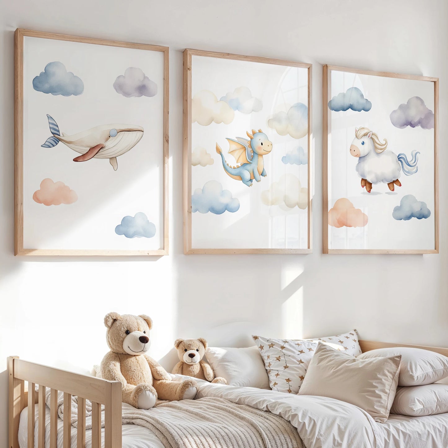 Cartoon Watercolor Animals Canvas Wall Art | Kids Room Decor
