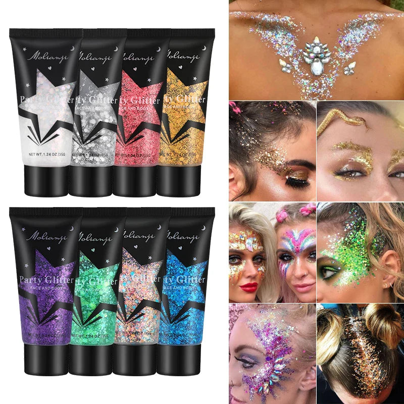 Multicolor Body Glitter – Waterproof & Sweat-Resistant Makeup