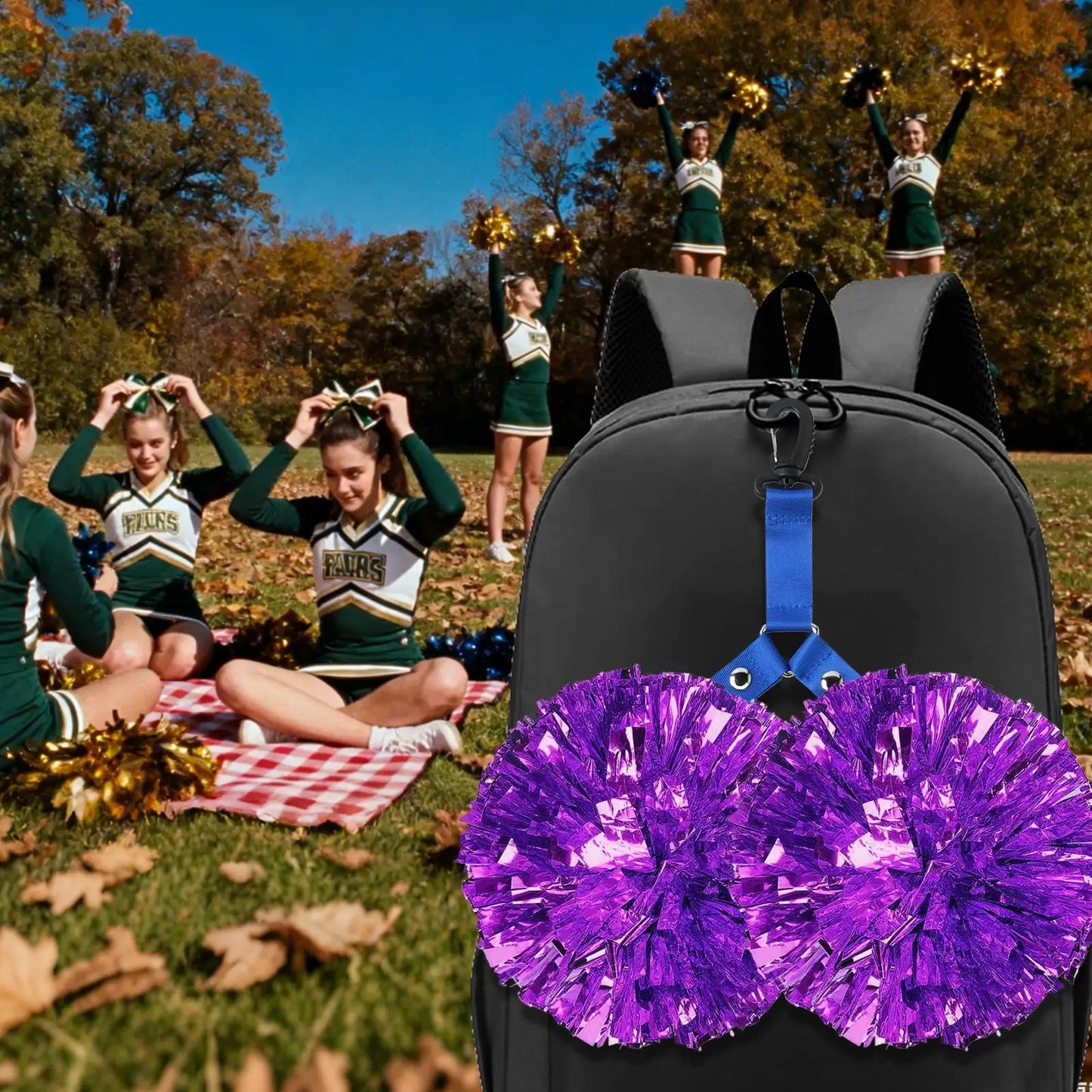 Cheerleading Pompom Holder Cheer Bag Organizer With Snapbutton Durable Hanger For Multiple Poms, Cheer Gear Accessory Girls Peaceful Pleasures Health and Wellness