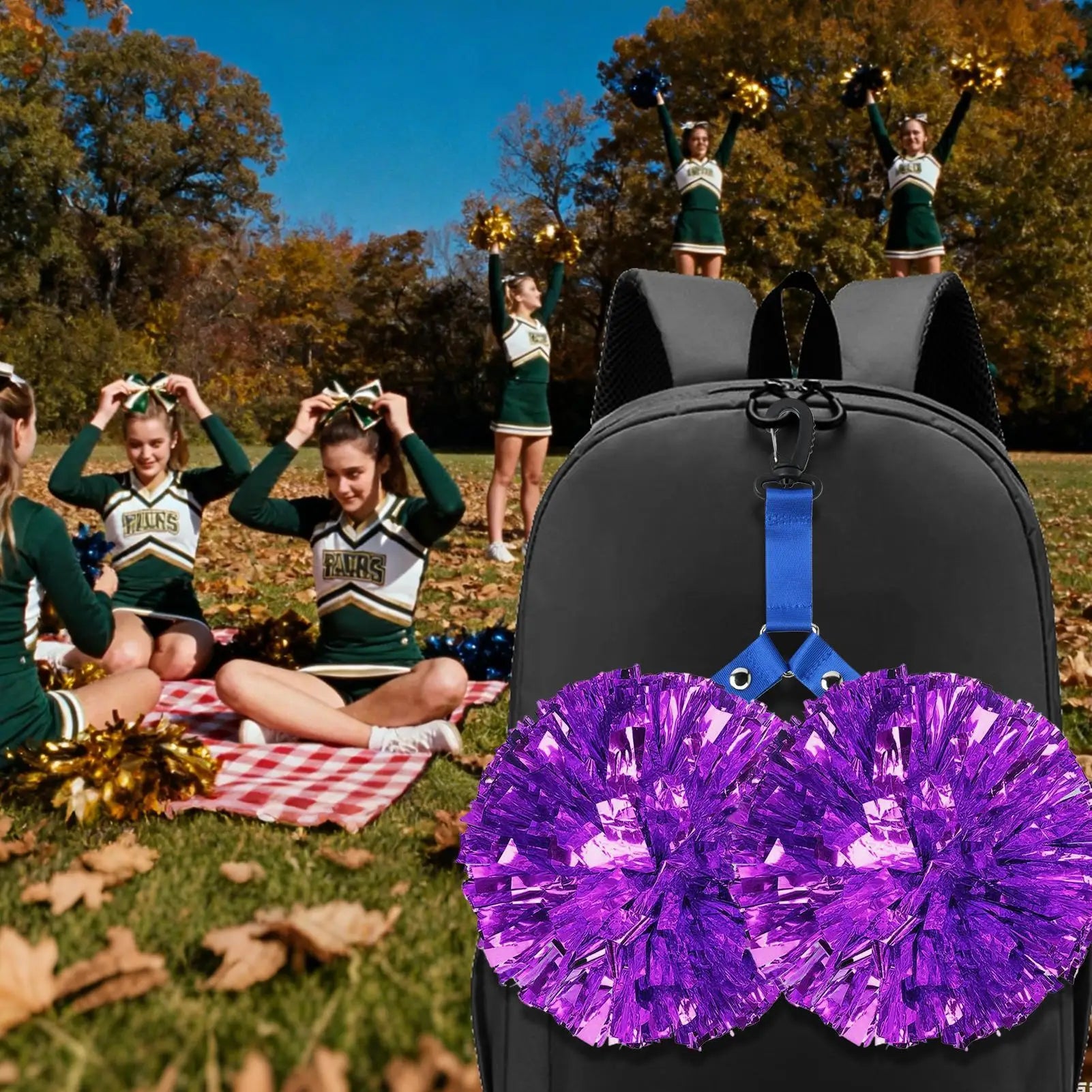 Cheerleading Pompom Holder Cheer Bag Organizer With Snapbutton Durable Hanger For Multiple Poms, Cheer Gear Accessory Girls Peaceful Pleasures Health and Wellness