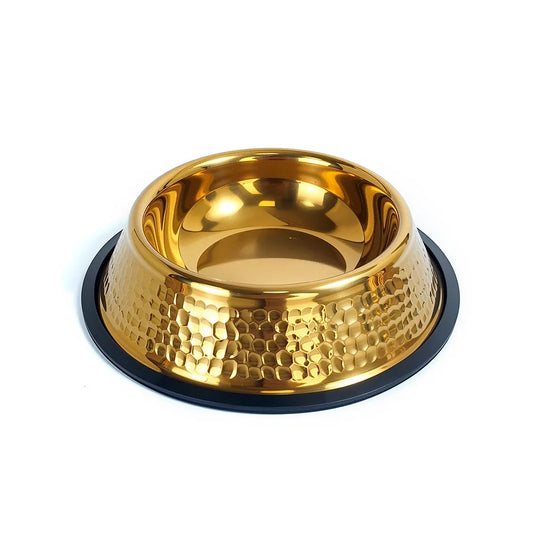 Gold Stainless Steel Pet Bowl | Anti-Slip Dog & Cat Feeder Pet Feeding Bowl Oasis Select Gold 16cm