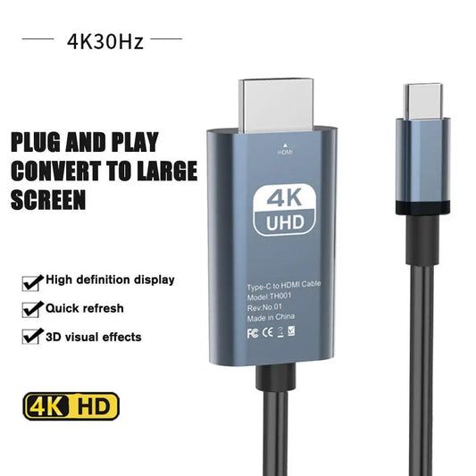 BUDI USB-C to HDMI Cable 4K@30Hz 2M | MacBook & ThinkPad USB-C HDMI Cable Oasis Select