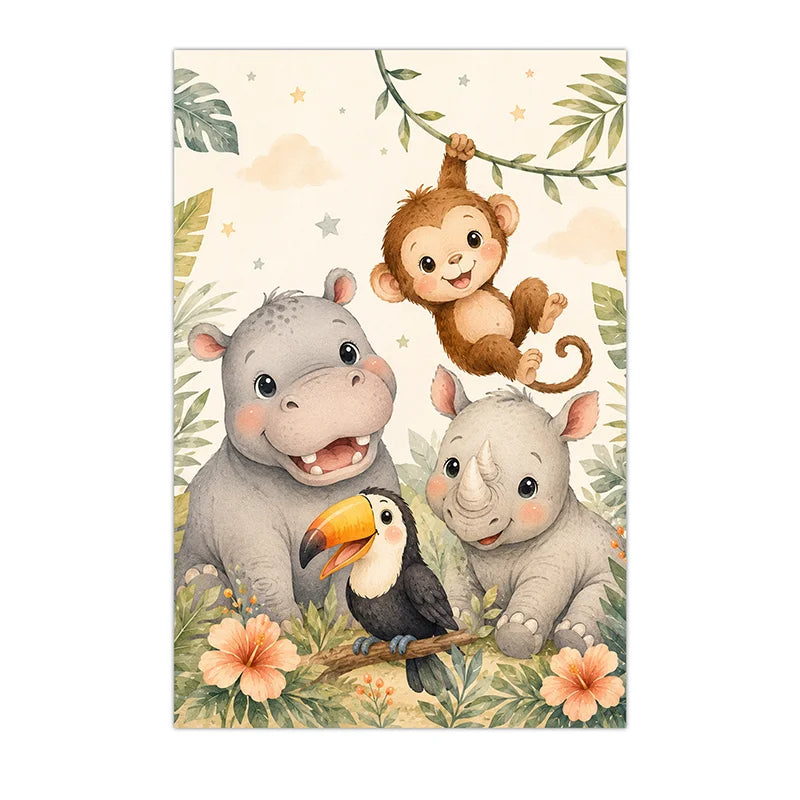 Jungle Animals Wall Art Safari Wildlife Canvas Painting Cute Cartoon Poster Print For Kids Room Nursery Wall Decor Peaceful Pleasures Health and Wellness 08 21X30cm No Frame China Mainland