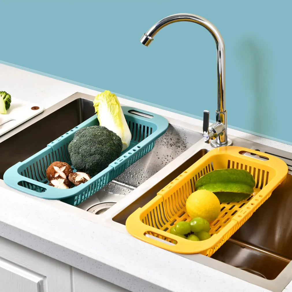 Adjustable Telescopic Sink Drain Rack & Vegetable Basket
