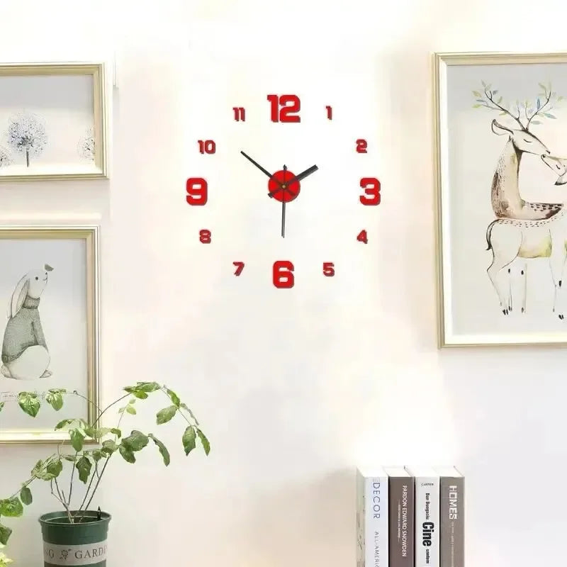 Large Acrylic Mirror Wall Clock – Modern LED Home Décor