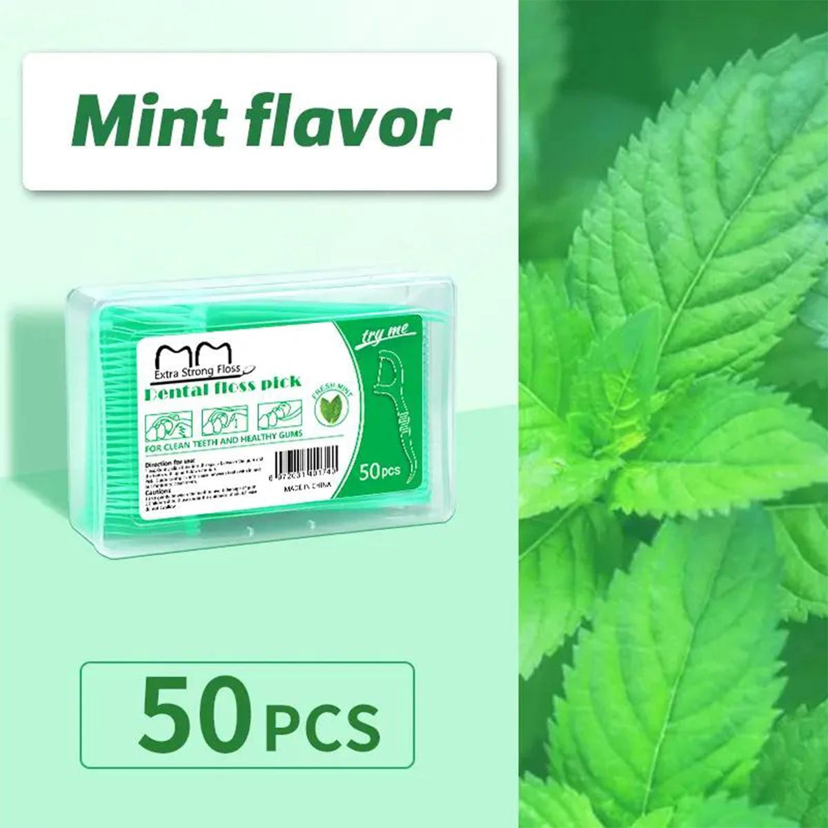 50pcs Floss Fruit Flavor Box Floss Dazzling Colorful Ultra Fine Floss Stick Tick Oral Cleaning Portable Floss Peaceful Pleasures Health and Wellness Mint
