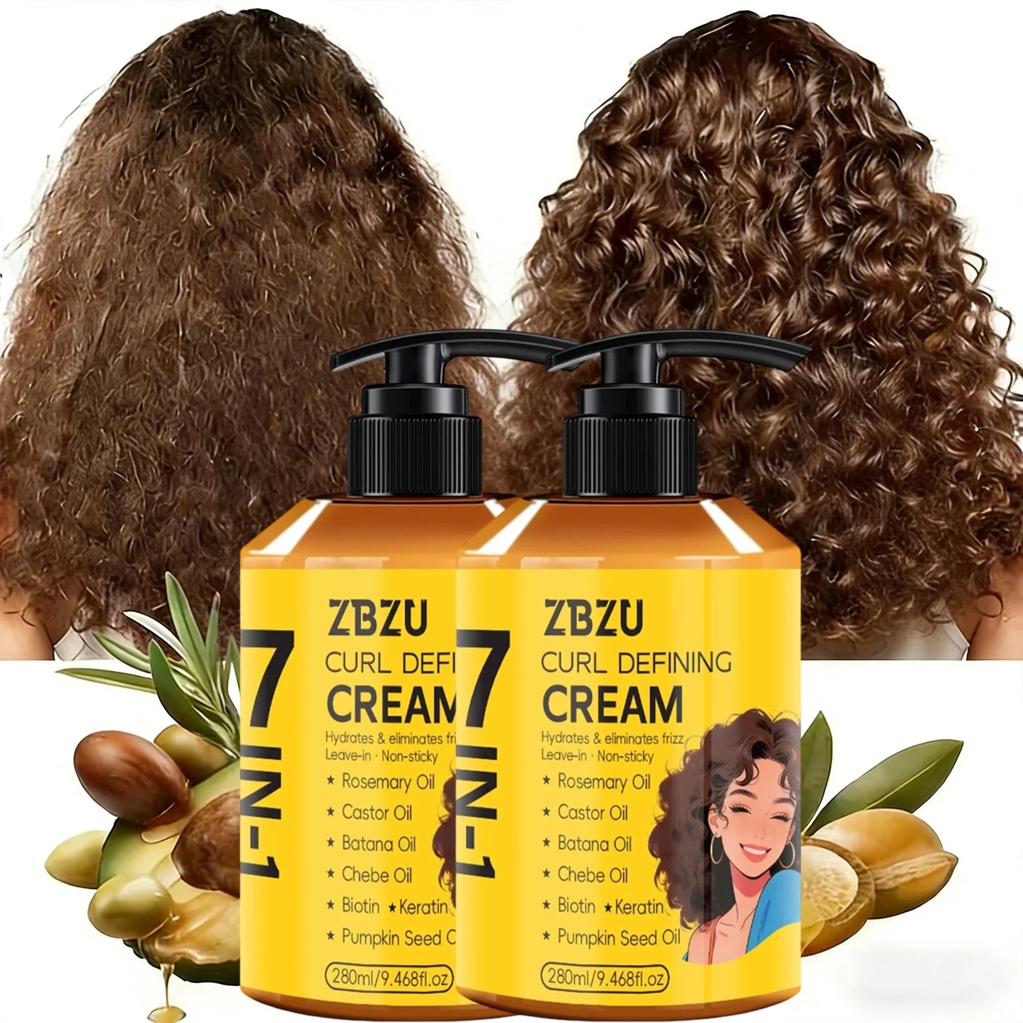 7-in-1 Argan Oil Curl Defining Cream for Wavy & Curly Hair