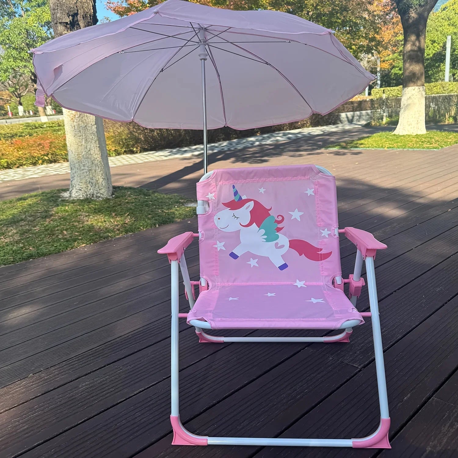 Cartoon Animal Pattern Chair & Child's Umbrellas Folding Outdoor Camping Chairs Beach Courtyard Garden Portable Folding Chairs Peaceful Pleasures Health and Wellness Pink chair umbrella