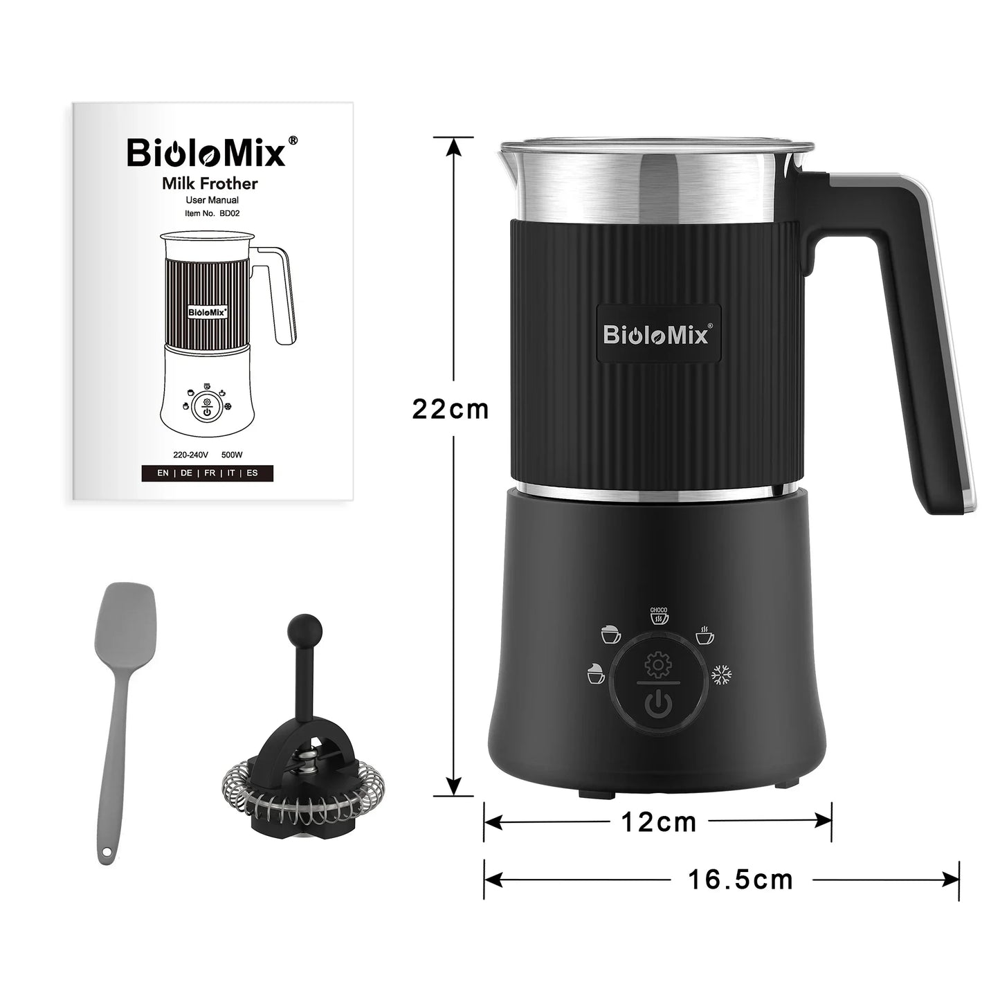 BioloMix 5-in-1 Detachable Milk Frother & Steamer 500W Milk Frother Peaceful Pleasures Health and Wellness