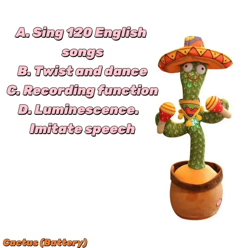 Dancing Cactus Toy Repeating Talking Plush Toy Wriggle Singing Dancing Stuffed Animal Baby Toddler Christmas Gift Kids Adult Fun Peaceful Pleasures Health and Wellness sand hammer(Battery)