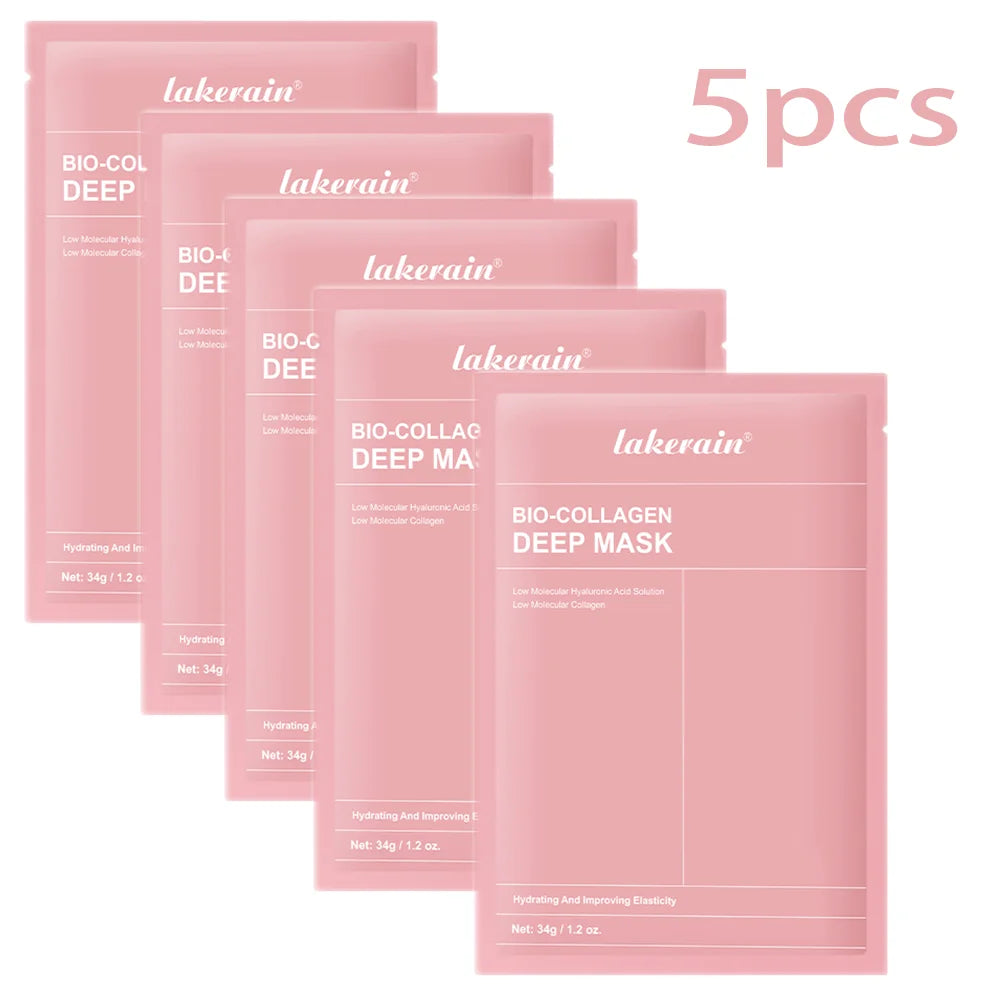 Bio-Collagen Real Deep Mask Supplement Collagen Hydrating Overnight Hydrogel Mask Elasticity Improvement Pore Minimizing Firming Peaceful Pleasures Health and Wellness 5pcs