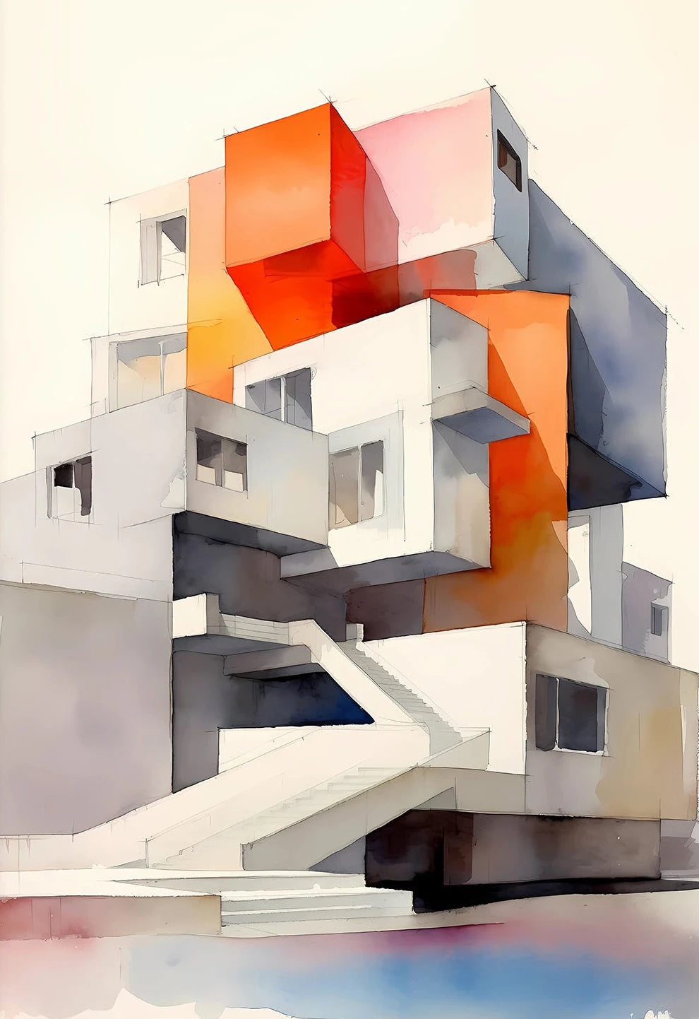 Fallingwater Bauhaus Architecture Abstract Canvas Wall Art Print
