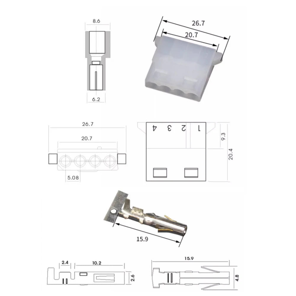 10 Sets 5.08mm Computer Power Connector Large 4 Position 4P D Type Male and Female Plastic Shell + Terminals Connector Peaceful Pleasures Health and Wellness