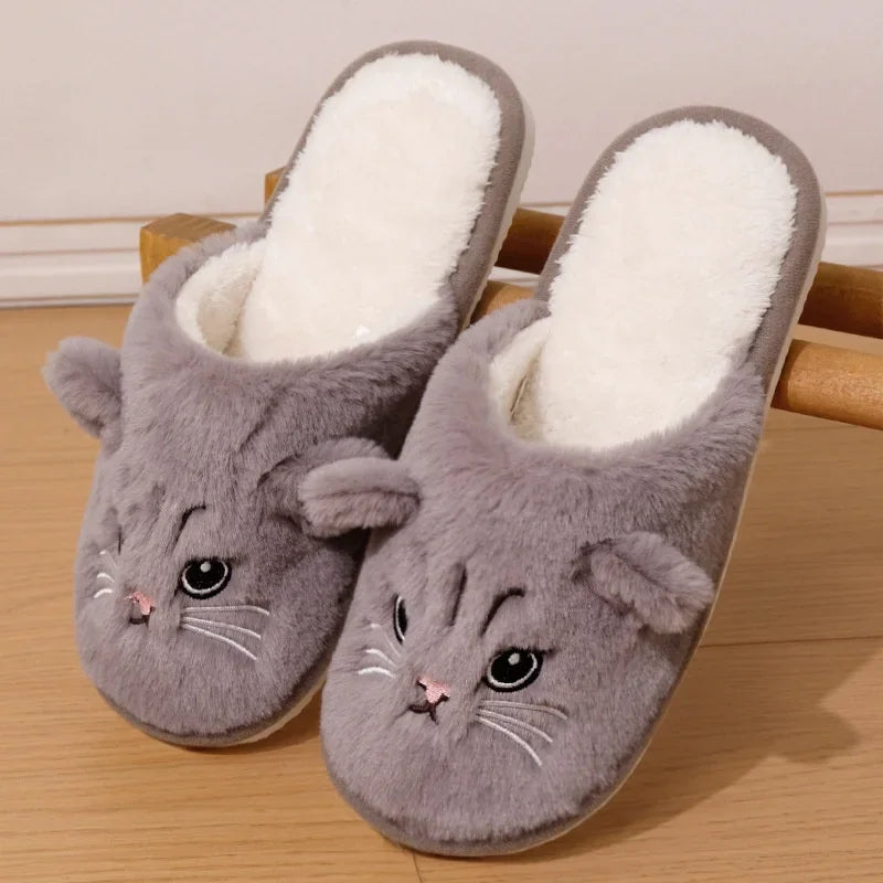 Baotou Cat Cotton Slippers Couple Style Cute Cartoon Home Winter Thickened Warm Cute Cat Soft Soles Anti-slip Slippers Creative Peaceful Pleasures Health and Wellness coffee 44-45