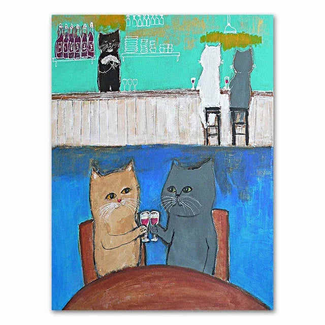 Wall Art Mural Modern Cartoon Cat And Dog Haircut Humor Poster Canvas Painting Hand-Painted Picture Printing Home Room Decor Peaceful Pleasures Health and Wellness