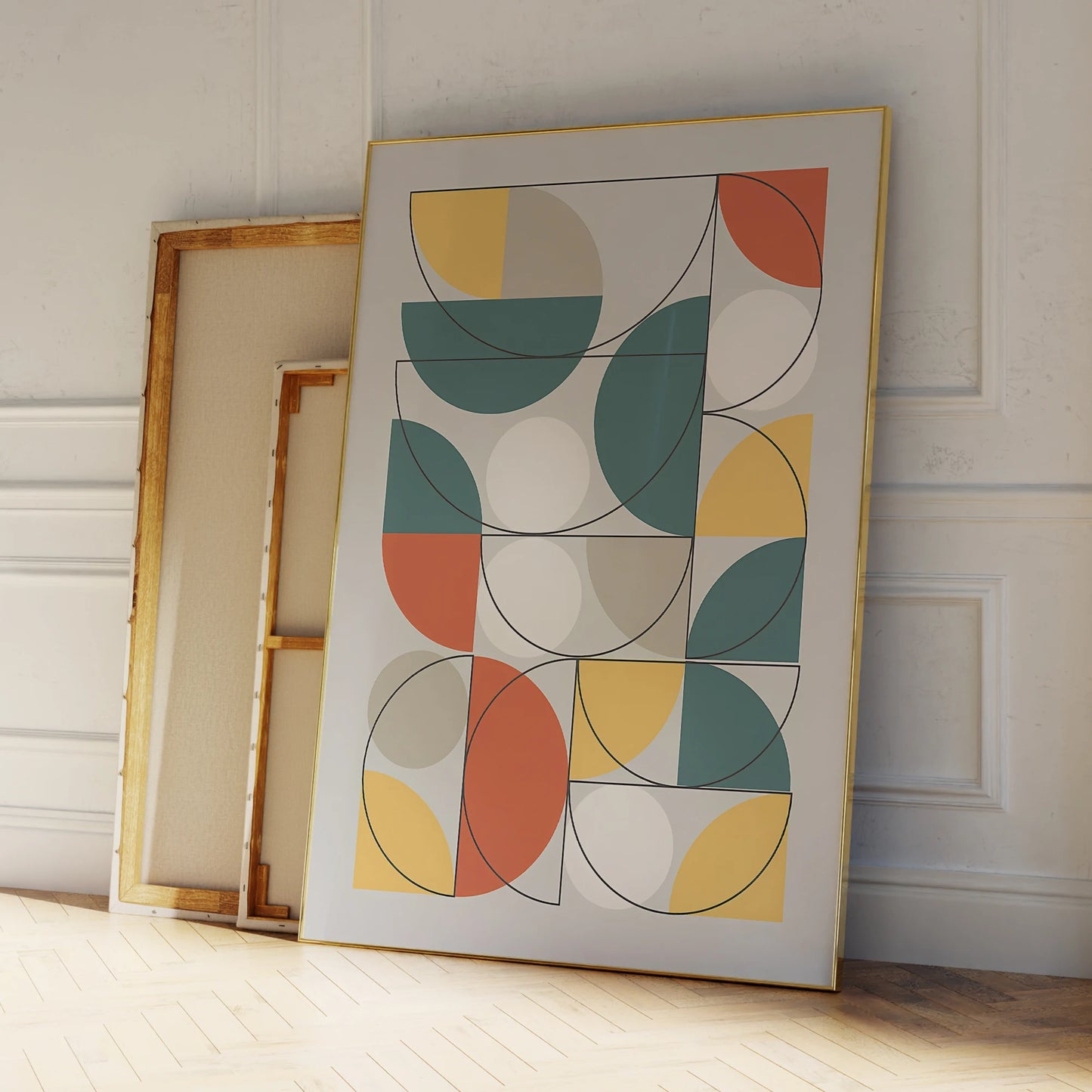 Modern Bauhaus Green Round Canvas Wall Art | Framed Print