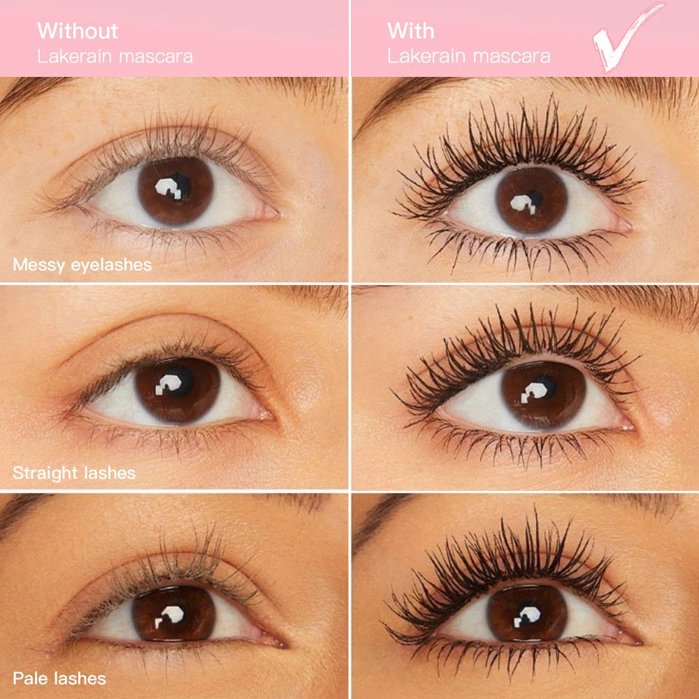 Lakerain Mascara Eyelashes Lengthening Waterproof Long Lasting Silky Black Eyelash Extension Make Up Beauty Eye Korean Cosmetic Peaceful Pleasures Health and Wellness
